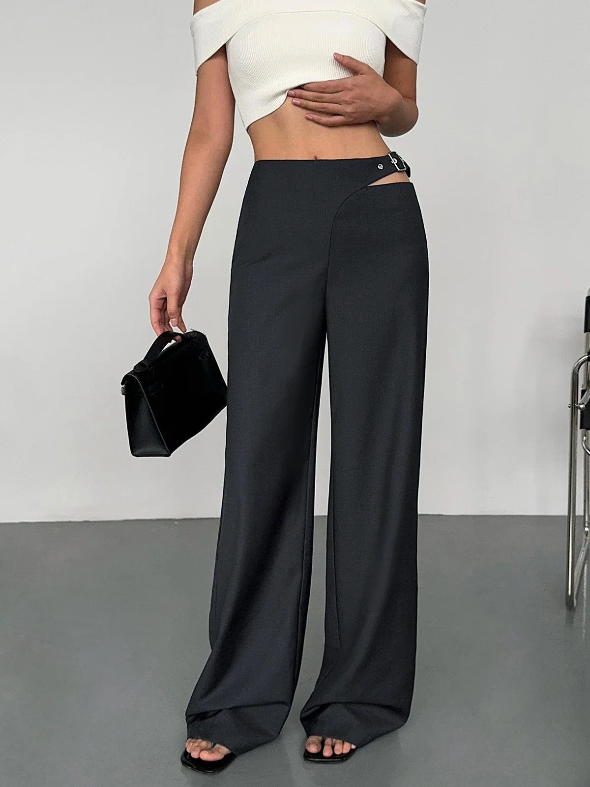 Buckle Belted Cutout Pants | Commense