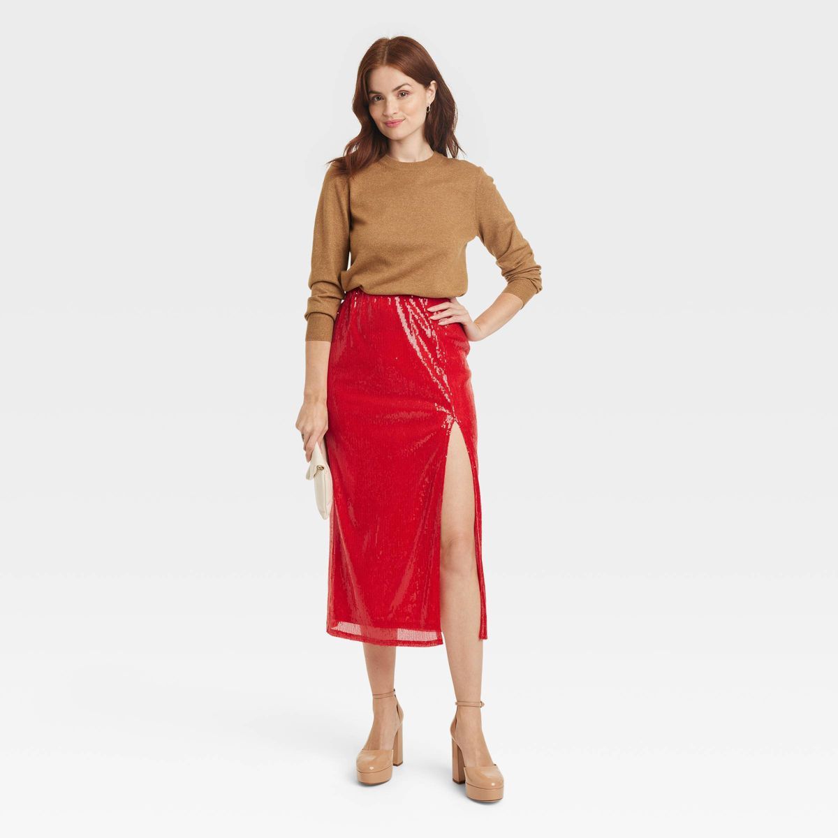 Women's Sequin A-Line Midi Skirt - A New Day™ Red XS | Target