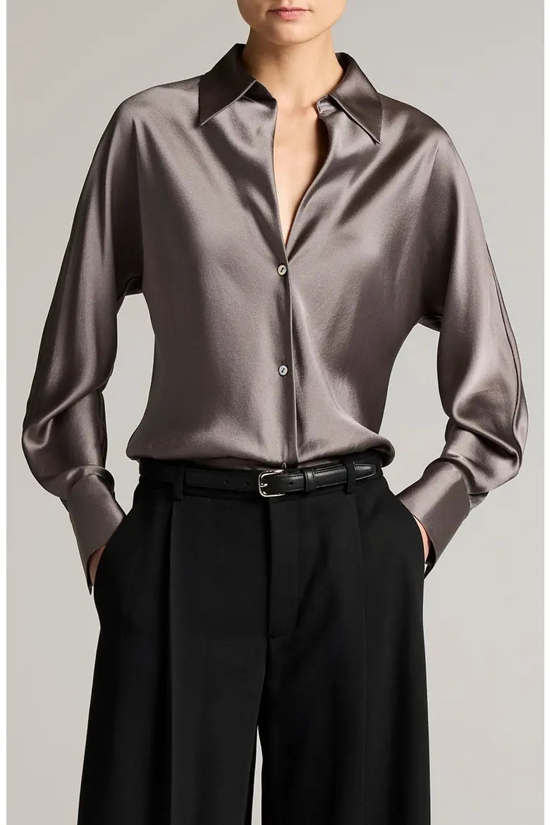 Vince Silk Button-Up Shirt in Iris Water at Nordstrom, Size Xx-Small | Nordstrom