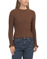 High Neck Ribbed Knit Sweater With Ruffle Sleeves | Juniors | Marshalls | Marshalls