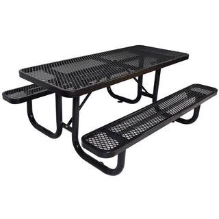 6 ft. Black Rectangular Metal Outdoor Picnic Table with Umbrella Hole | The Home Depot