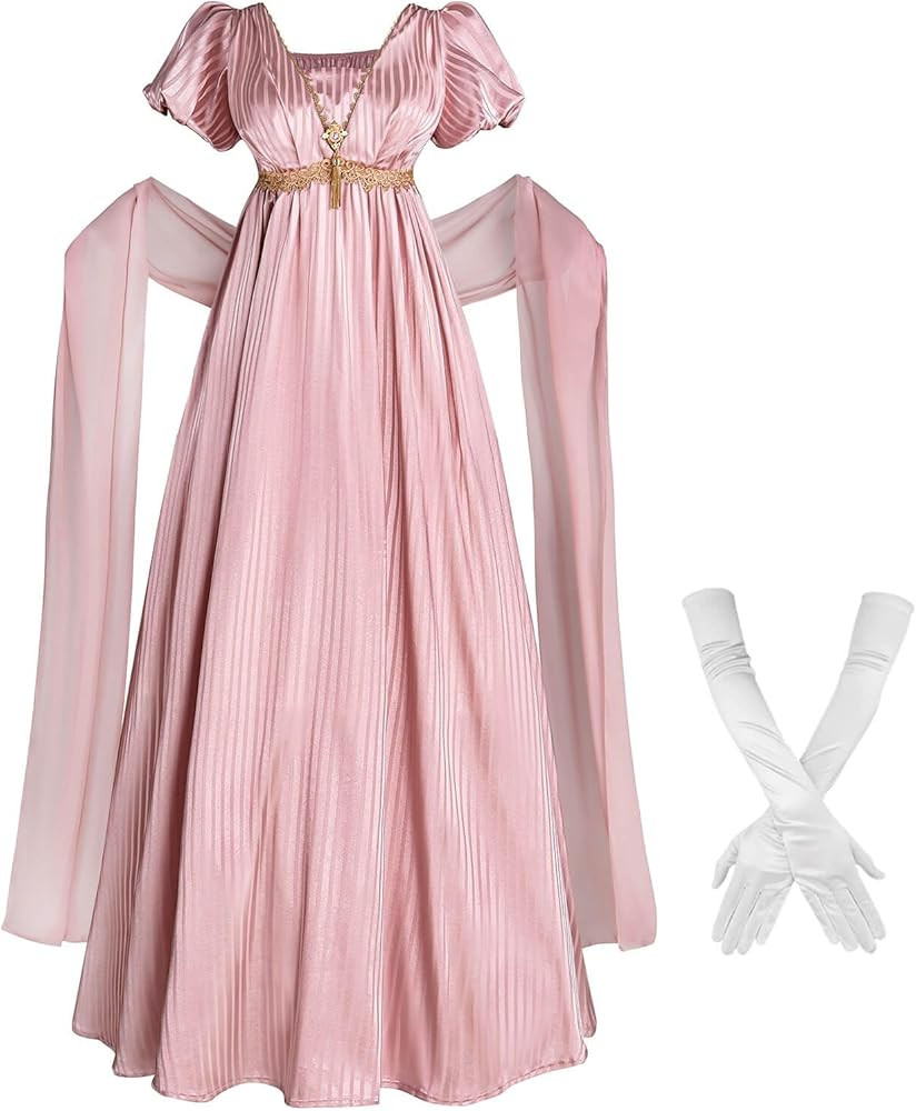 Nuoqi Regency Dresses Women 1800s Victorian Dress Empire Waist Ball Gown with Gloves | Amazon (US)