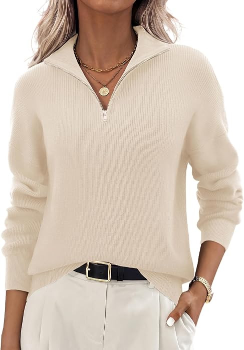 Zeagoo Womens Fall Long Sleeve Quarter Zip Sweaters Knit Pullover Tops | Amazon (US)