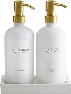 MaisoNovo Glass Soap Dispenser with Pump - White Bottles Gold Pumps Set of 2 - Soap Dispenser for... | Amazon (US)