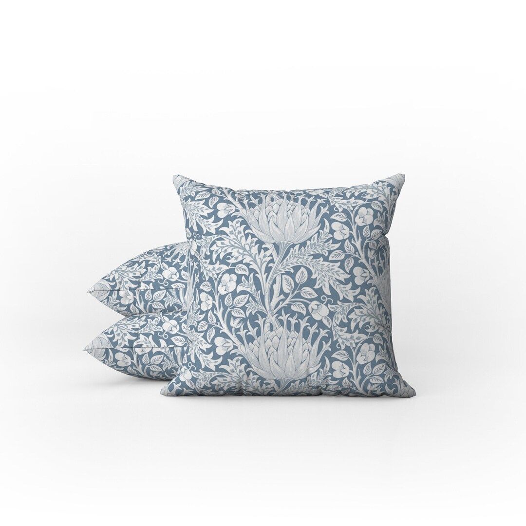 Outdoor Pillows | Weatherproof Garden Cushions | William Morris Vintage Floral | Artichoke Blue W... | Etsy (US)
