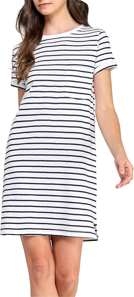 GREEN VOYAGE Women's GOTS Certified 100% Organic Cotton Slub Pocket Loose Fit T Shirt Dress | Amazon (US)