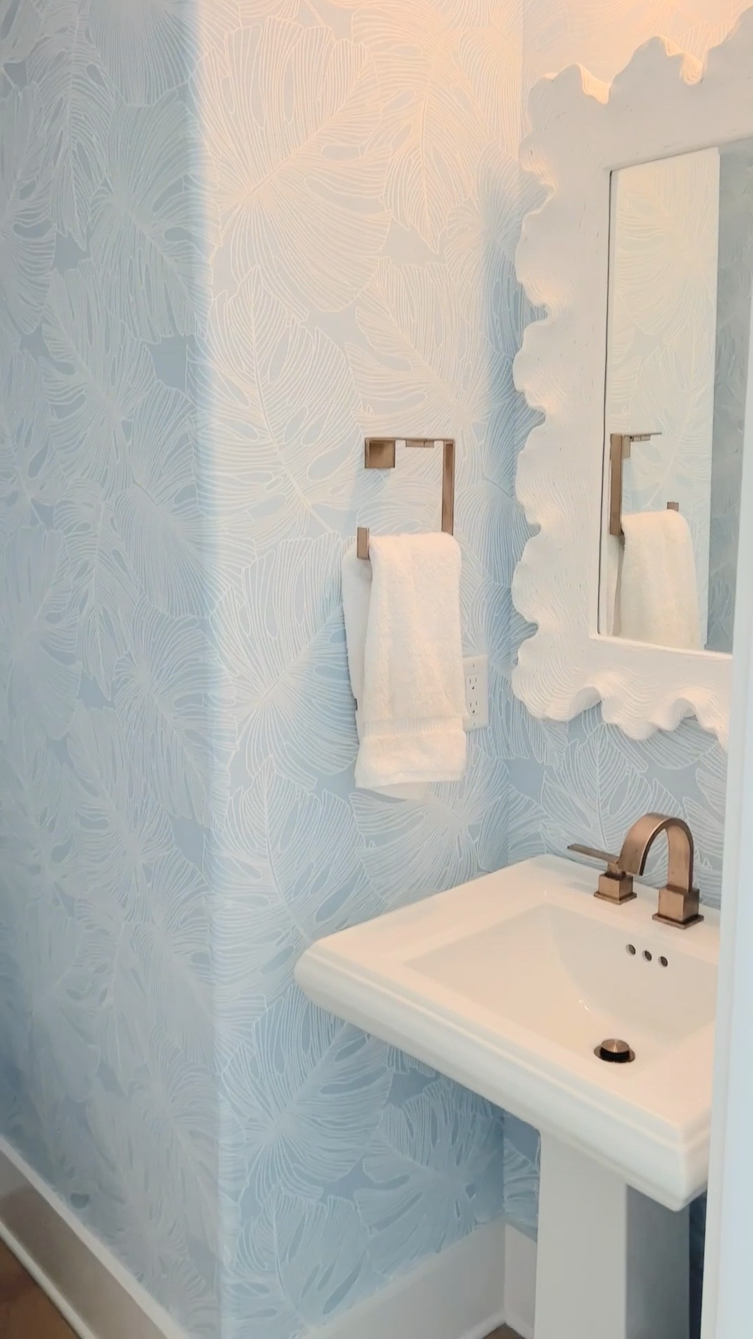 Coastal bathroom wallpaper. Modern coastal home decor. Powder room decor. 

#LTKStyleTip #LTKVideo #LTKHome
