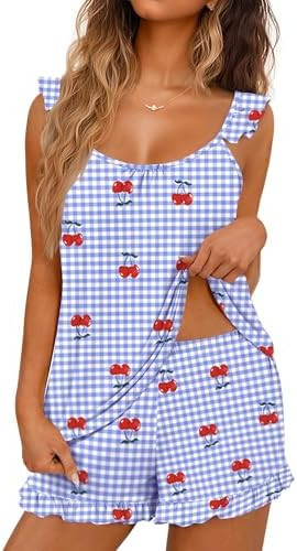 Ekouaer Pajama for Women Set 2 Piece Lightweight Summer Pajamas Soft Sexy Sleepwear Ruffle Cami a... | Amazon (US)