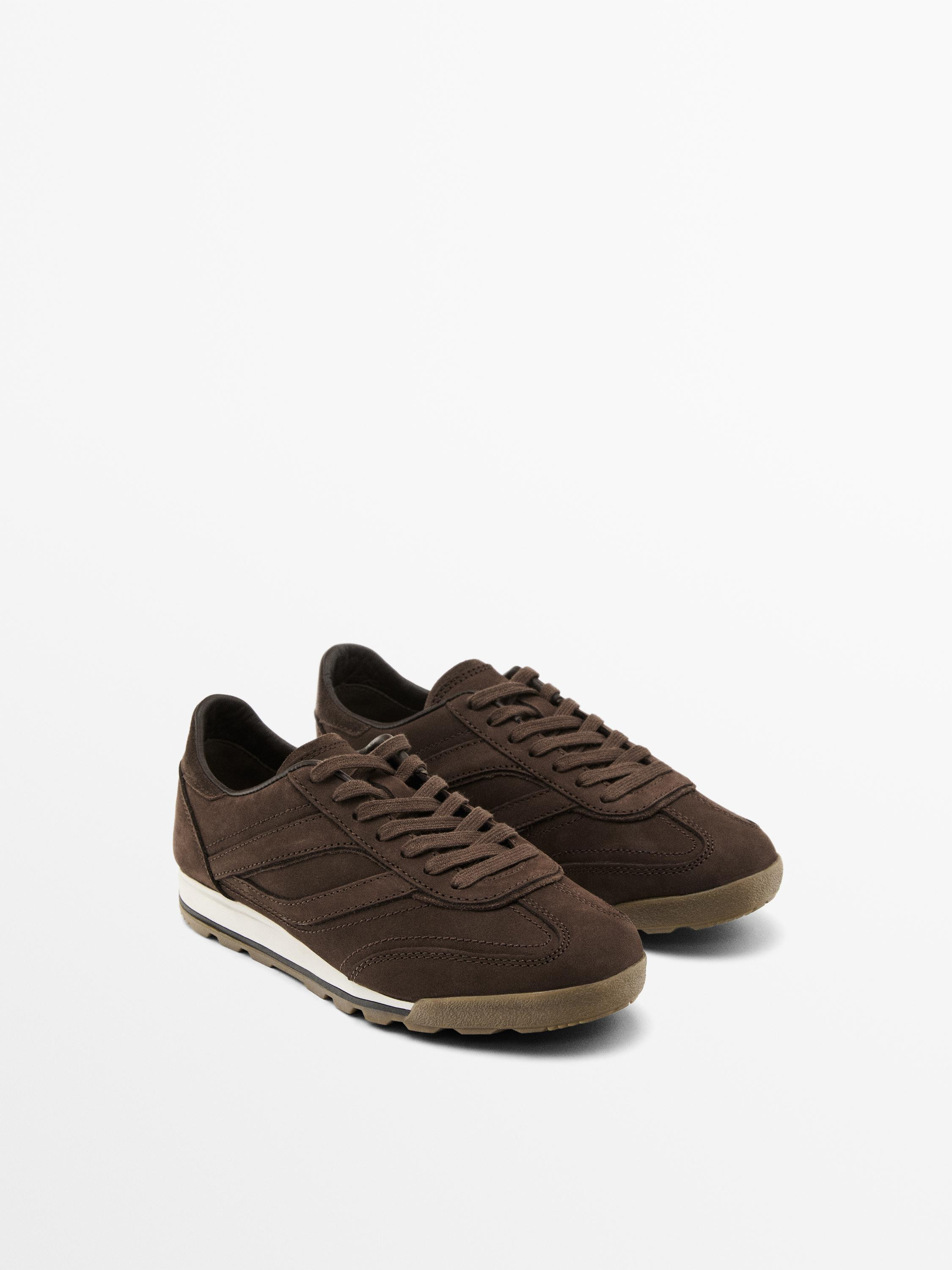Monochrome leather trainers | Massimo Dutti UK