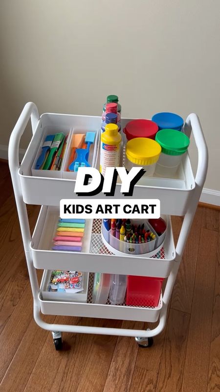 DIY Kids Art Cart 🎨 

This DIY art cart is a great way to keep everything organized  in one place. We had art supplies spread out all over the house in different drawers, closets and cabinets, it was driving me nuts. I saw an easel with storage which I thought that was a great idea, however I’m not ready for Eleanor to always have access to paint, markers and crayons. 

The cart comes in a few colors and the containers come in a ton of sizes. I added a command clip to hang her art smock. Eleanor LOVES this cart. She loves pushing it out of the closet and right up to her easel. Fun for her and peace of mind for me, it’s a win-win! 