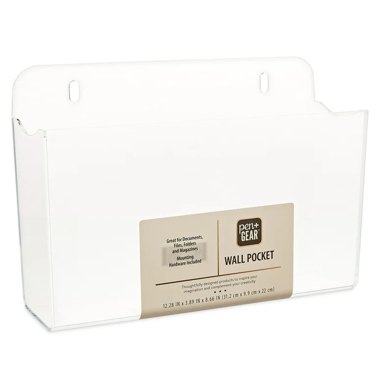 Pen+Gear Acrylic Wall Pocket, 12.28"x3.89"x8.66", Clear, File Organizers, Wall Mount - Walmart.co... | Walmart (US)