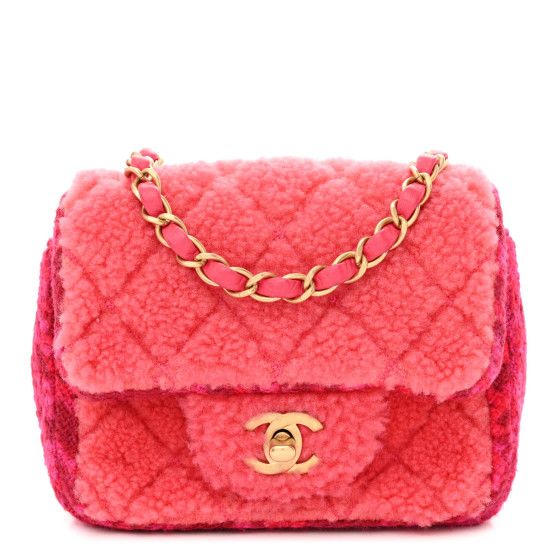 Shearling Tweed Quilted Mini Square Flap Bag Pink | FASHIONPHILE (US)