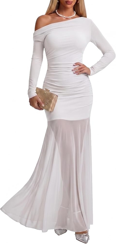 Bodycon Maxi Dress Women Double Lined Modal Mesh Formal Cocktail Party Wedding Guest Dress | Amazon (US)