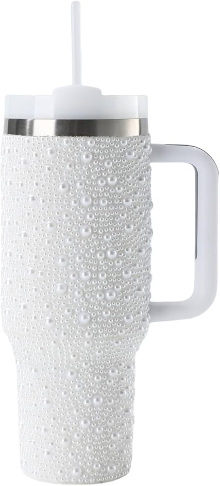 Pearls Bling 40 oz Tumbler with Handle and Straw | Rhinestones 100% Leakproof Stainless Steel Ins... | Amazon (US)