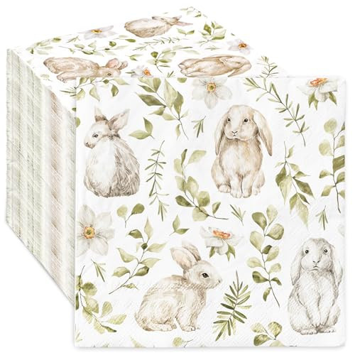 50 Pack Easter Paper Napkins Watercolor Bunny Disposable Luncheon Napkins Decorative Dinner Hand Napkin for Party Tableware Supplies | Amazon (US)