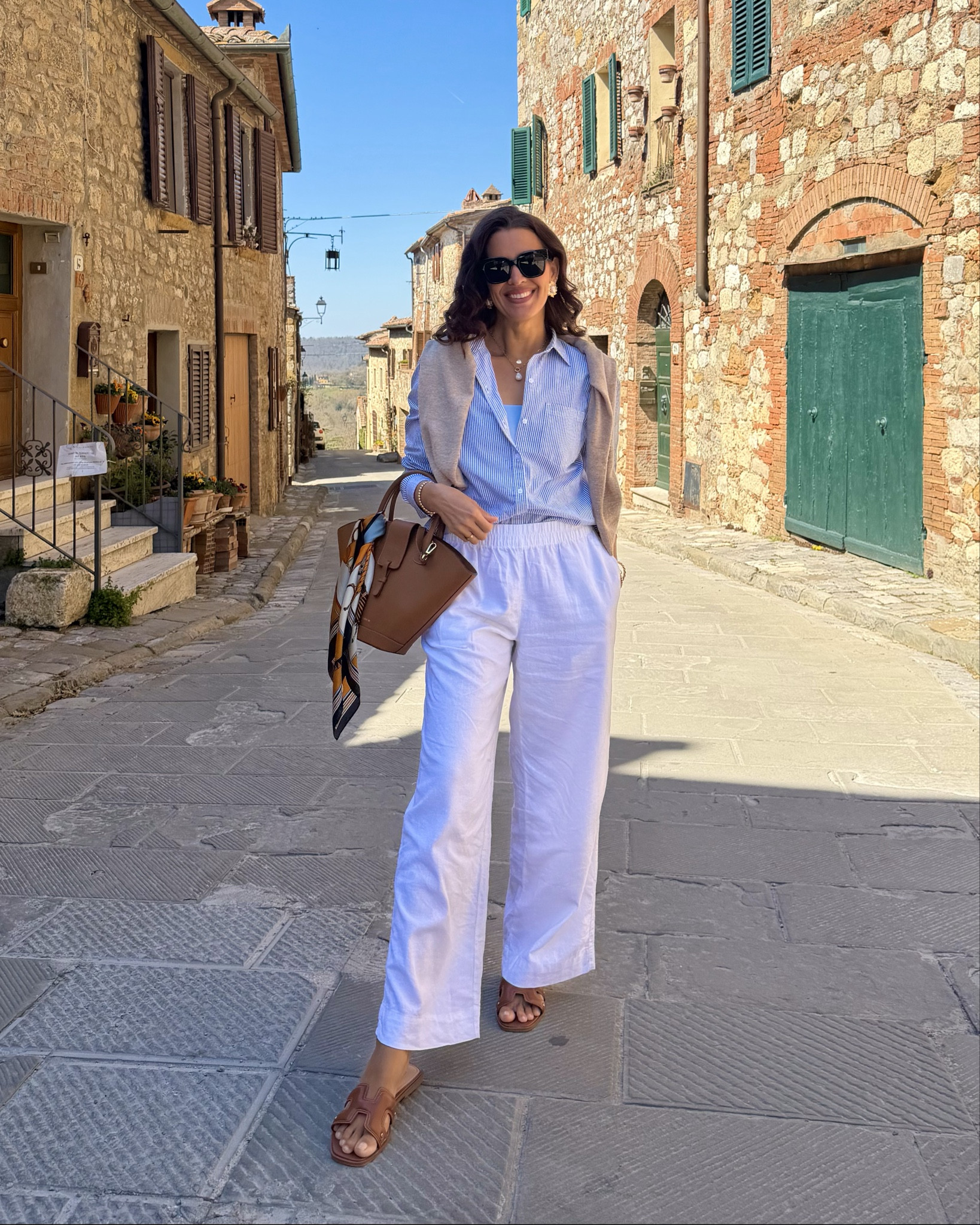 ☀️All sizing and details ⬇️
Size M in button down. Size s I linen pants.
Side s in tank. Sweater in size S.
Lipstick is 320 hush
Sunnies on sale!
Shoes tts.
@PARIS/64 
@stevemadden-us @gapstyle 

#LTKOver40 #LTKTravel #LTKSeasonal