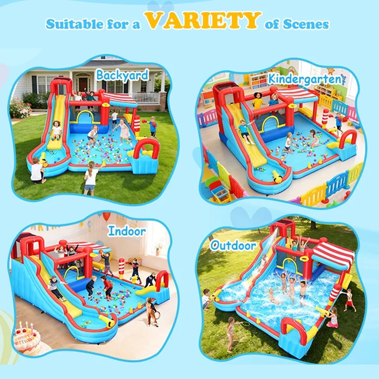 Veeboto Inflatable Water Slide with Dual Slides, Bounce House with Climbing Wall, Dual Ball Pools... | Walmart (US)