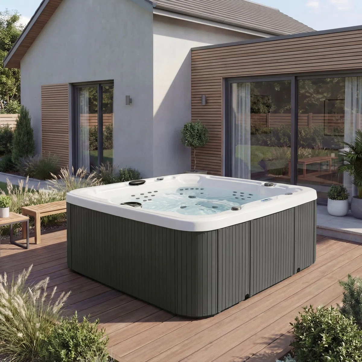 Lifesmart LS700DX 230 Volt 7-Person 90-Jet Square Hot Tub with Ozonator 401431510200.22 | Wayfair North America