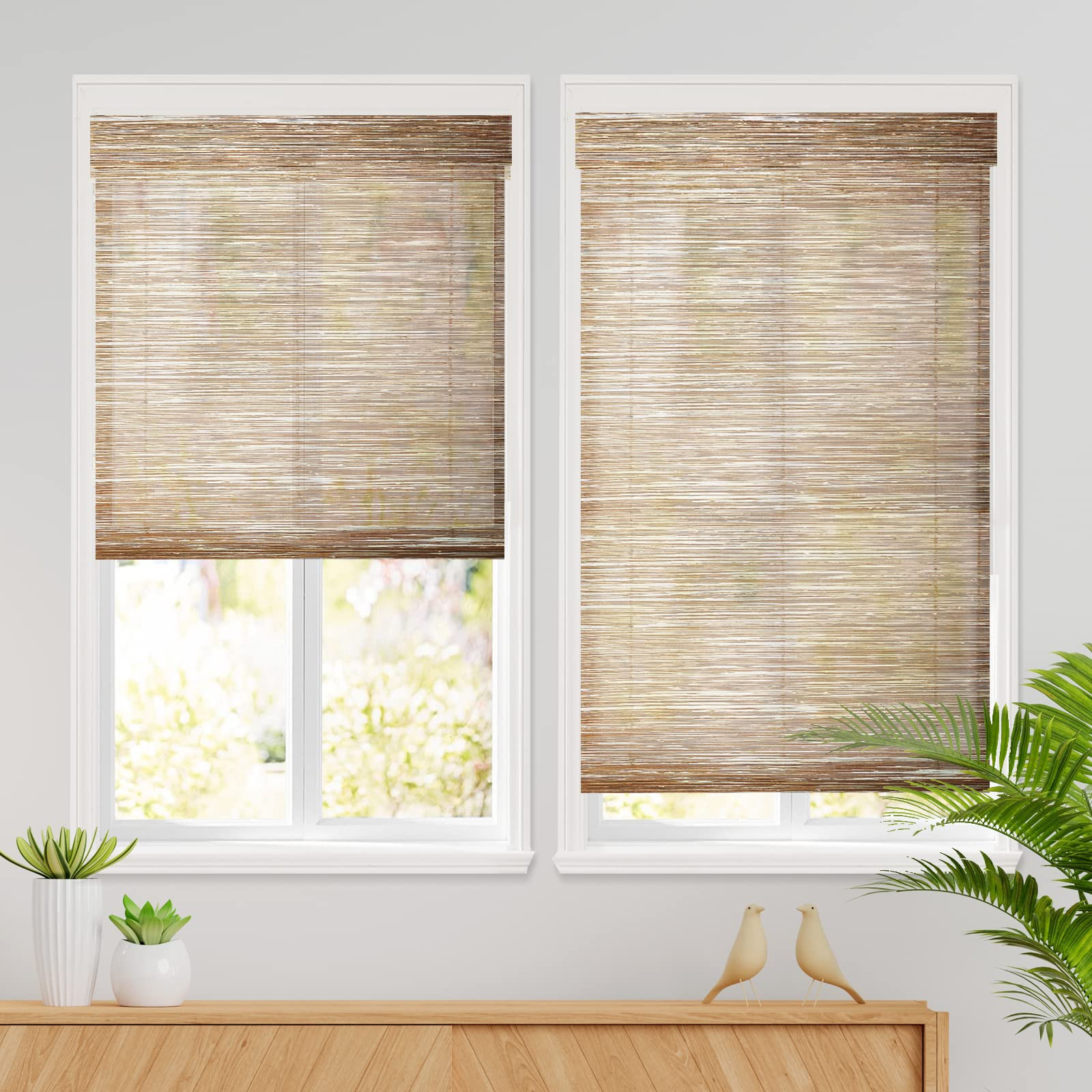 Cordless Bamboo Blinds Roman Shades, Natural 100% Linen Bamboo Window Blinds, Pattern 18 | Amazon (US)
