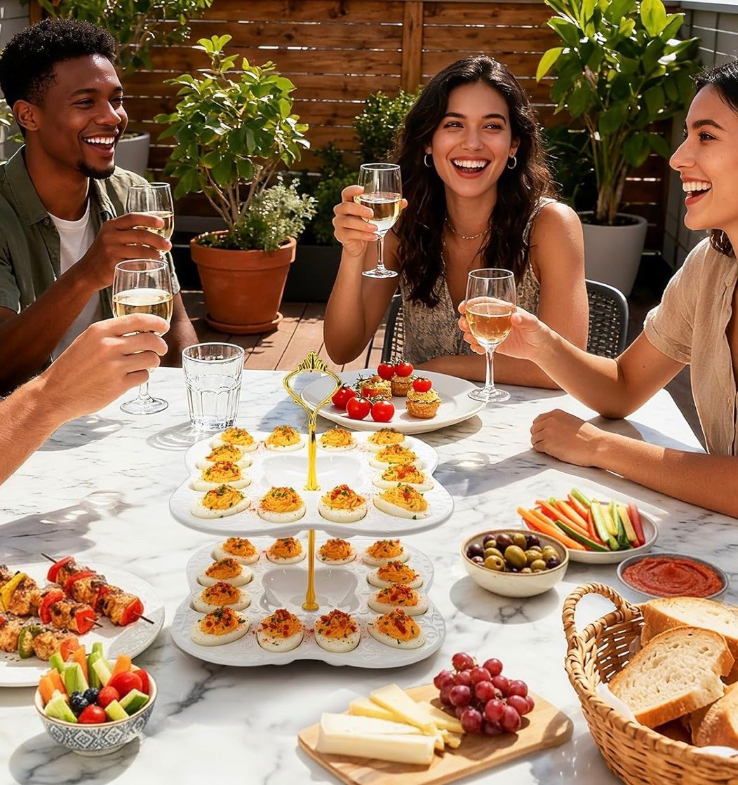 Peohud 2 Tier Ceramic Deviled Egg Platter Tray, 24 Holes Detachable Easter Egg Holder for Kitchen Countertop, Party Display, Microwave Dishwasher Freezer Safe

#LTKSeasonal #LTKSaleAlert #LTKfoodie