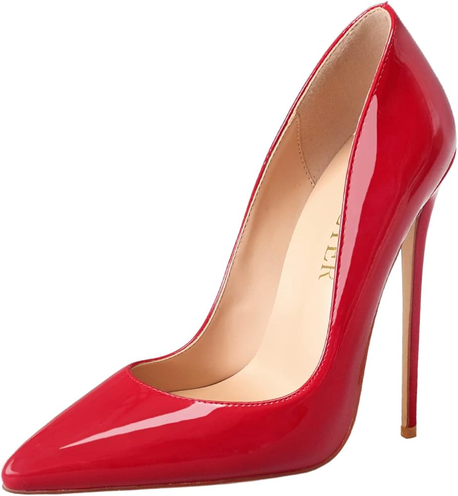 COLETER Women's Sexy Pointed Toe High Heels,4.72 inch/12cm Patent Leather Pumps,Wedding Dress Shoes, | Amazon (US)