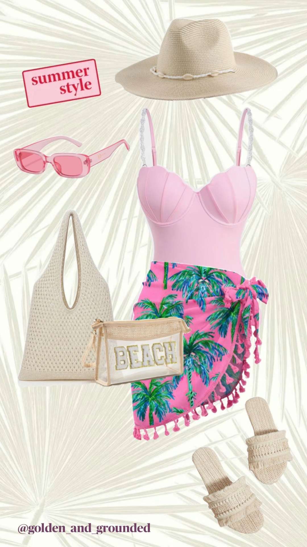 Between the tropical palm print, the cutest shell-inspired swimsuit, and all the woven beachy details, this look was made for sunshine-filled days and salty air. Just add a frozen drink and your favorite beach playlist. 🍹🎶

#LTKTravel #LTKSwim #LTKSaleAlert