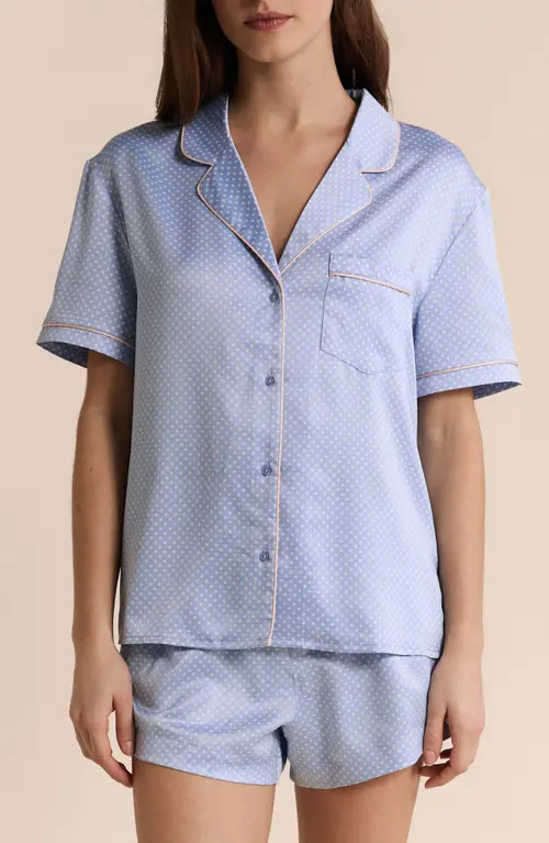 Etam Abel Short Sleeve Chemise Button-Up Pajama Shirt in Printed Green Blue at Nordstrom, Size X-Small | Nordstrom