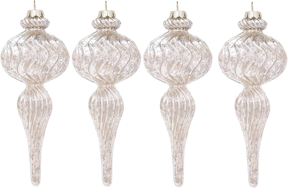 Osfvn Christmas Ornaments Mercury Glass Finial 4pcs 7.5 Inches Silver Large Hanging Ball Christma... | Amazon (US)