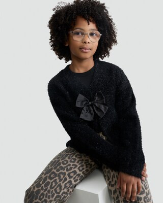 F&F Girls Fluffy Bow Detail Cardigan in Black | Tesco F&F