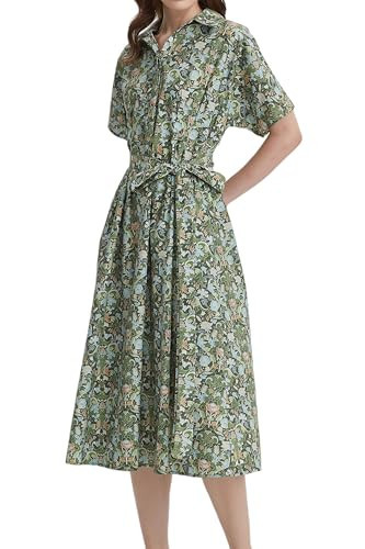 Womens Summer Floral Maxi Dress Short Sleeve V Neck Button Belt Casual Long Flowy Shirt Dress | Amazon (US)