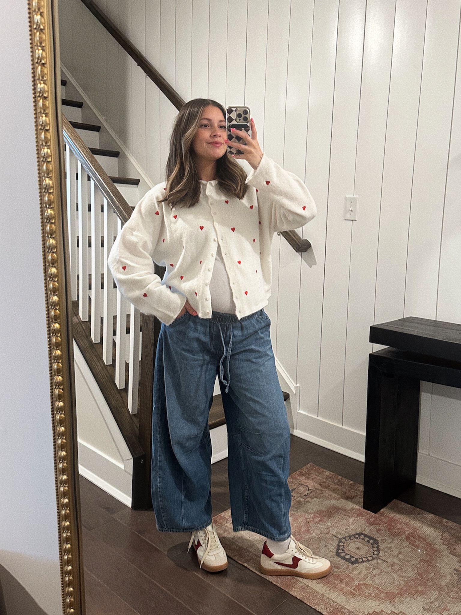 Wearing a medium in both the sweater & jeans! 