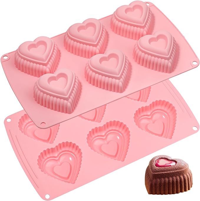 Webake Silicone Heart Cake Mold Tiered Mini Heart Shaped Cake Pans, 6-Cavity Heart Bunt Cake Mold... | Amazon (US)
