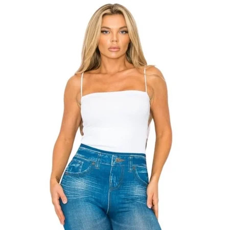 Women’s Ribbed Thin Strapped SeaL/XLess Tank Top White S/M | Walmart (US)