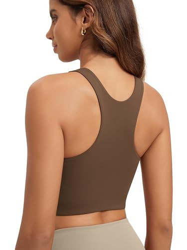 ODODOS Racerback Tank Bra for Women High Neck Non Padded Medium Support Sports Bra Workout Yoga Crop Tops, Brunette, Medium | Amazon (US)