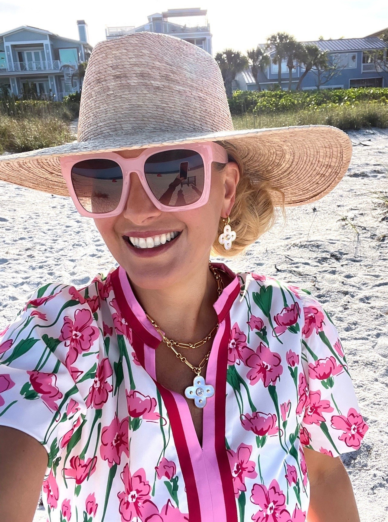 Obsessed with my Julie Vos jewelry. Just look at this mother of pearl necklace and earrings. They will make the best graduation Day gift and the perfect summer jewelry!

Also, my pink floral dress is perfect for a beach resort. I’m wearing it over my swimsuit.

Wearing a medium and fits true to size.

Don’t forget to add the straw hat, sandals and sunglasses to complete this beach resort look!

#LTKSeasonal #LTKOver40 #LTKSaleAlert #LTKTravel #LTKgrwm #LTKootd #LTKMidsize #LTKSwim