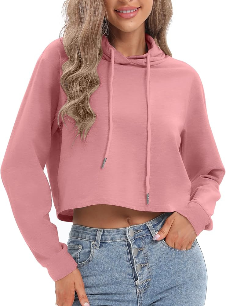 milanpavilion Women's Drawstring Cropped Hoodie Casual Plain Hoodies for Women Workout Crop Tops ... | Amazon (US)