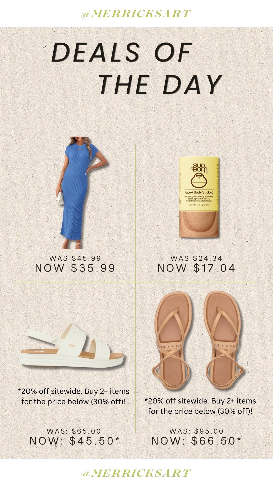 Reef sandals are on sale!! up to 30% off.

Also, this Darling blue dress and my favorite face sunscreen for my kids that doesn’t go on white 🙏🏼￼