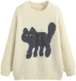 CIDER Women’s Cat Sweater Long Sleeve Crew Neck Fun Graphic Cute Patterned Chunky Pullover Swea... | Amazon (US)