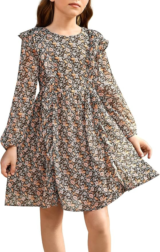 GRACE KARIN Girls Fall Dress Long Sleeve Floral Holiday Party Dresses for Girl 5-12Y | Amazon (US)
