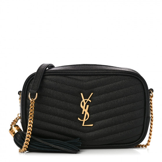 SAINT LAURENT Grain De Poudre Matelasse Monogram Mini Lou Camera Bag Black | FASHIONPHILE | Fashionphile