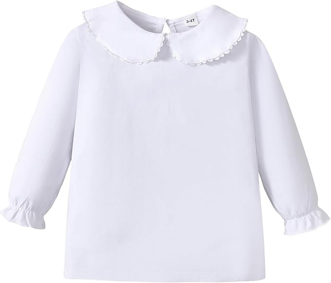 1-12Y Baby Ruffle Blouse Toddler Girl Peter Pan Lace Collar T-Shirts Kids Solid Color Long Sleeve... | Amazon (US)