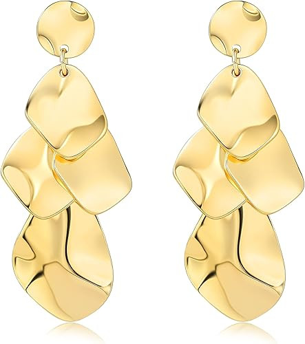 Sylph Large Gold Earrings for Women, Chunky Gold Statement Drop Dangle Earring Maple Leave Ginko ... | Amazon (US)