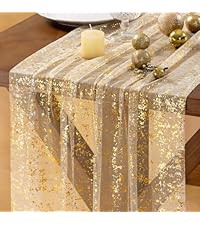 Socomi Christmas Tree Table Runner Gold Gauze Sheer Chiffon Cheesecloth Sequin 10FT Glitter Metal... | Amazon (US)