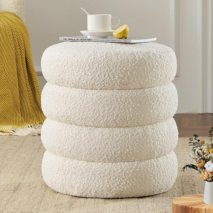 Round Ottoman with Storage for Living Room Small Ottoman Foot Rest Aesthetic Boucle Ottoman Vanit... | Amazon (US)
