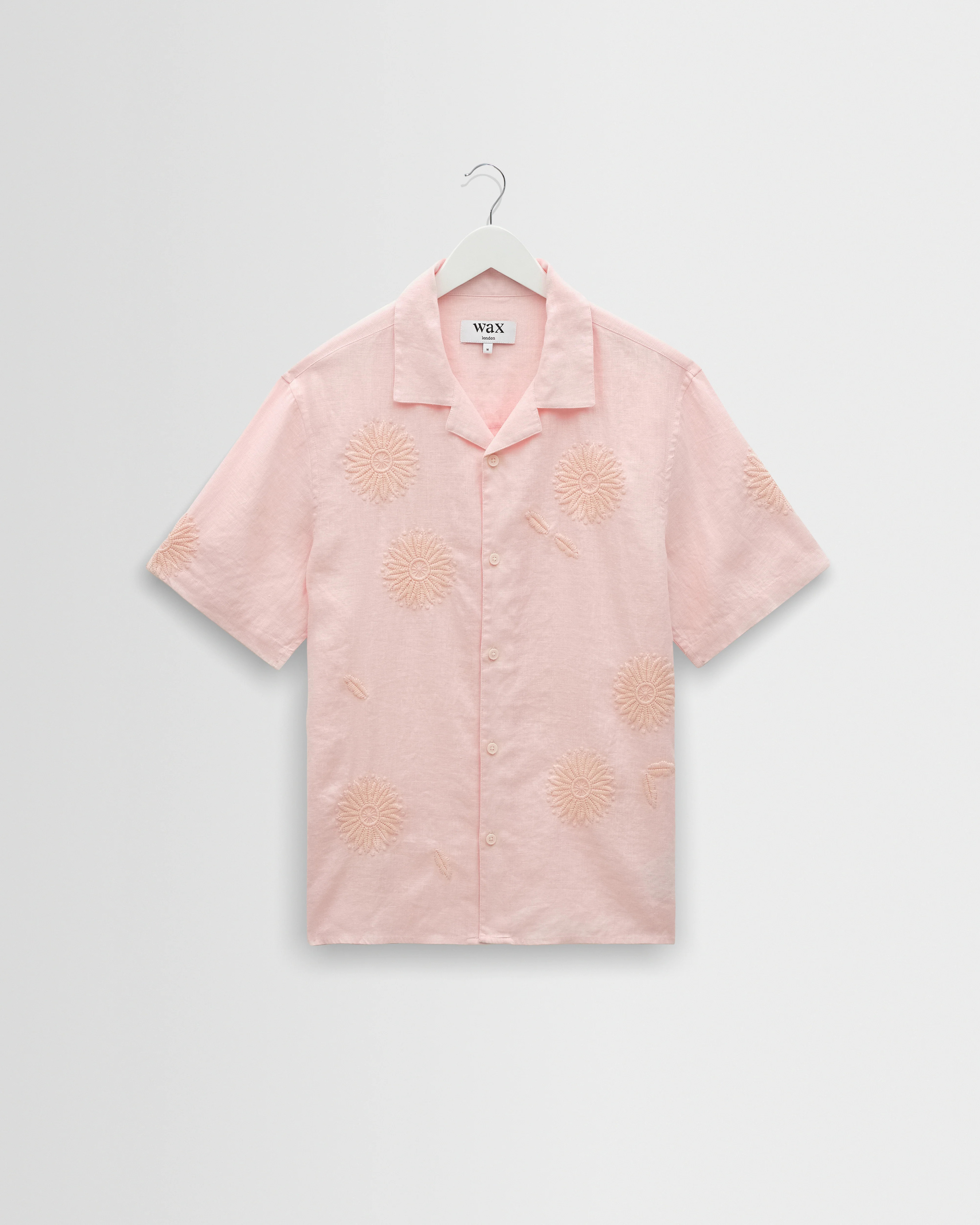Didcot - Pink Flower Embroidered Short-Sleeve Shirt | Wax London US