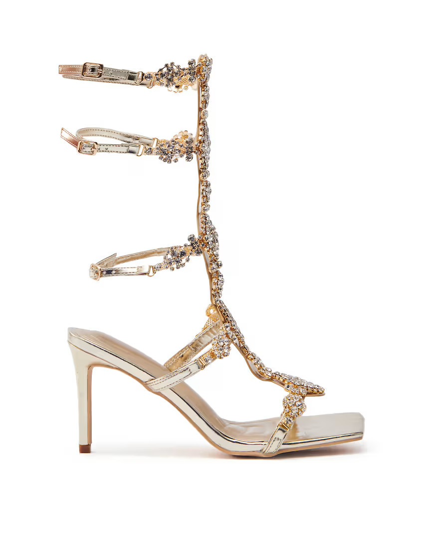Azalea Wang Jonquil embellished heeled sandals in gold | ASOS (Global)