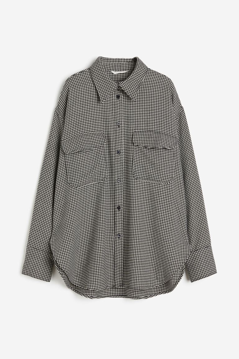 Oversized Twill Shacket - Black/houndstooth-patterned - Ladies | H&M US | H&M (US + CA)
