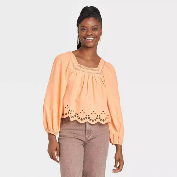 Women's Balloon Long Sleeve Eyelet Blouse - Universal Thread™ | Target