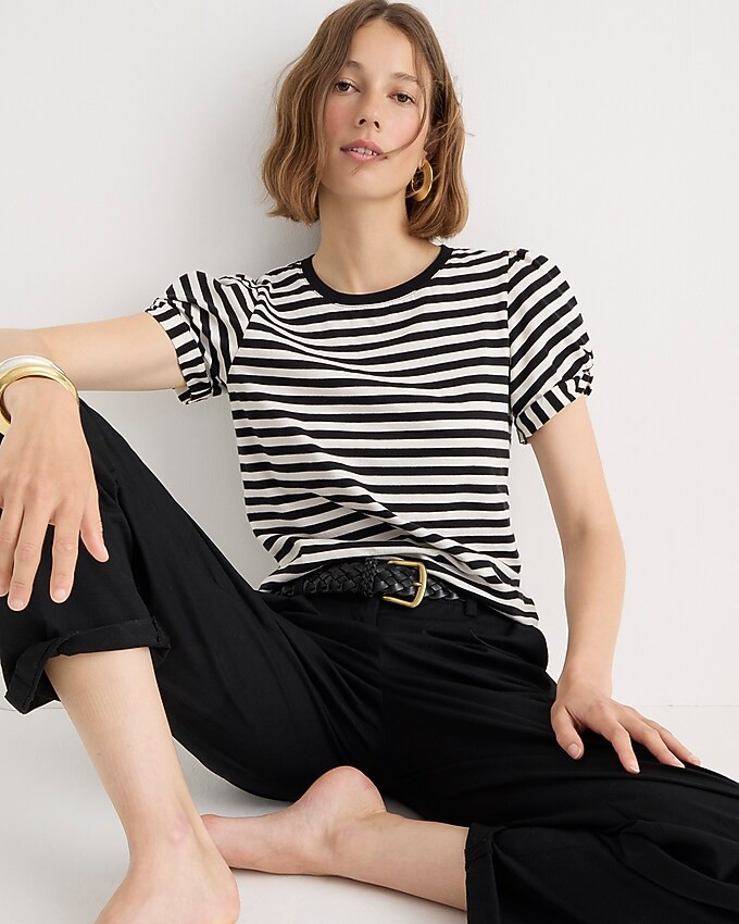 Puff-sleeve crewneck T-shirt in stripe | J. Crew US