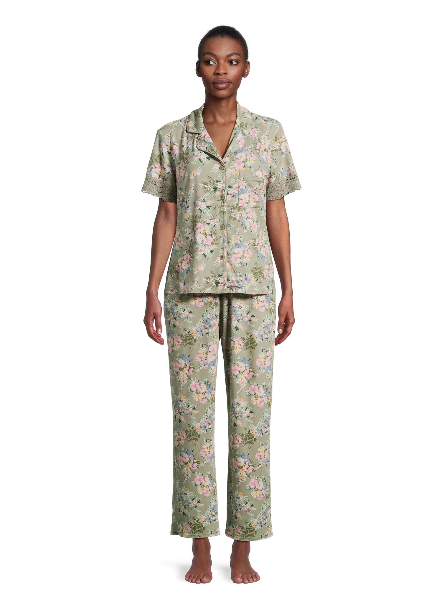 The Pioneer Woman Short Sleeve Notch Collar Top and Pant Pajama Set, 2-Piece, Sizes S-3X | Walmart (US)